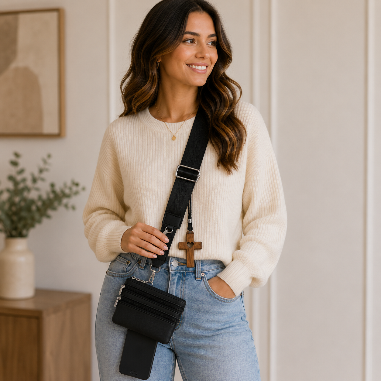 Worn By Faith™ Black Crossbody Strap