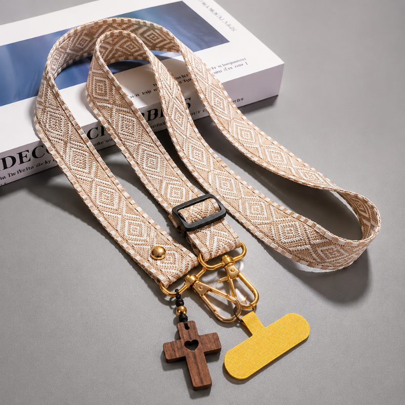 Worn By Faith™ Khaki Geometric Phone Strap
